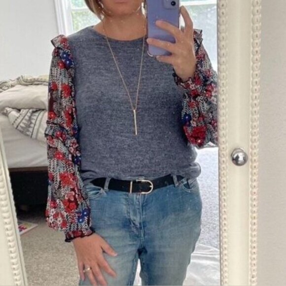 Boho Floral Print Ruffle Long sleeve Top - Picture 1 of 4